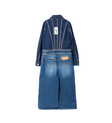 DENIM COAT WITH ZIP BELT AND REMOVABLE BOTTOM INDIGO