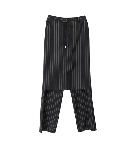 PINSTRIPE WOOL TAILORED PANT SKIRT WITH CORSET BLACK/WHITE