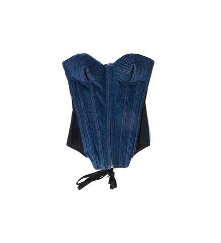 DENIM CORSET WITH MESH DETAIL INDIGO/BLACK