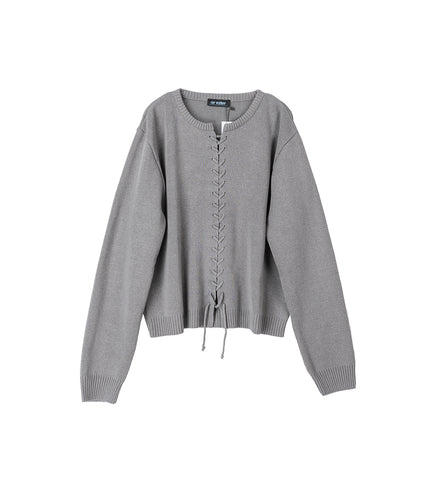 LACE UP KNIT CARDIGAN GREY