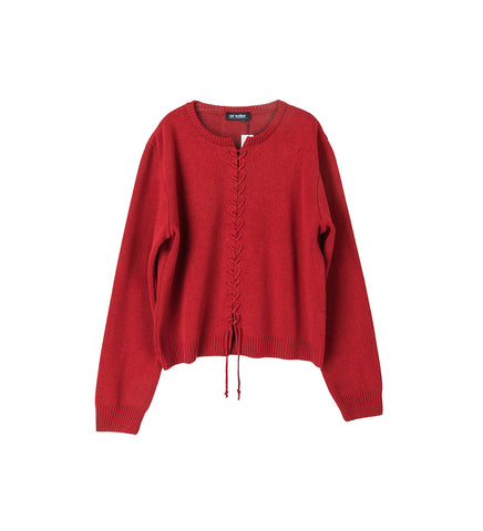 LACE UP KNIT CARDIGAN DARK RED