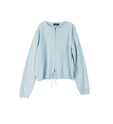 LACE UP KNIT CARDIGAN SKY BLUE