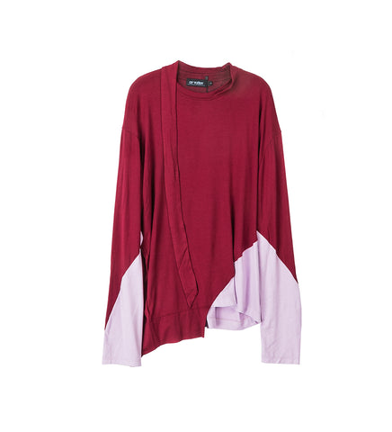 SCARF JERSEY TOP BURGUNDY/LILAC