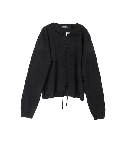 LACE UP KNIT CARDIGAN BLACK