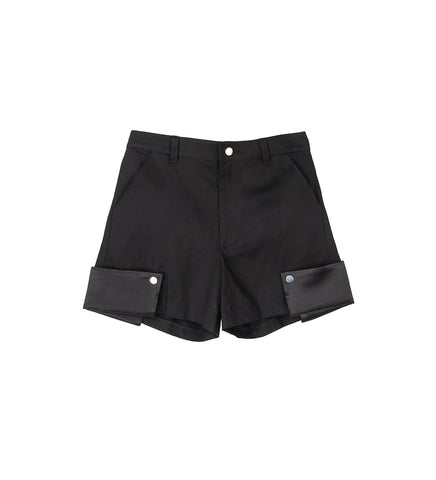 CUFF SATIN SHORTS BLACK/BLACK