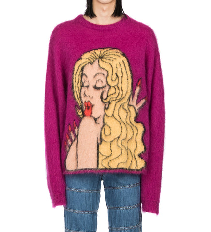 KISS MOHAIR INTARSIA SWEATER FUSCIA