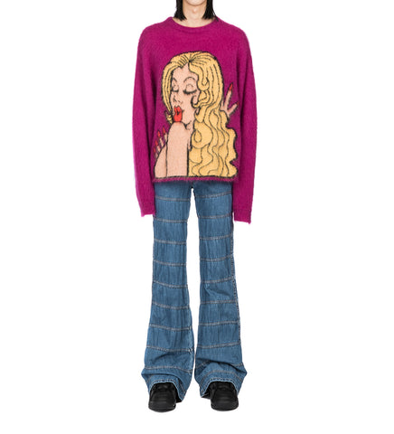 KISS MOHAIR INTARSIA SWEATER FUSCIA