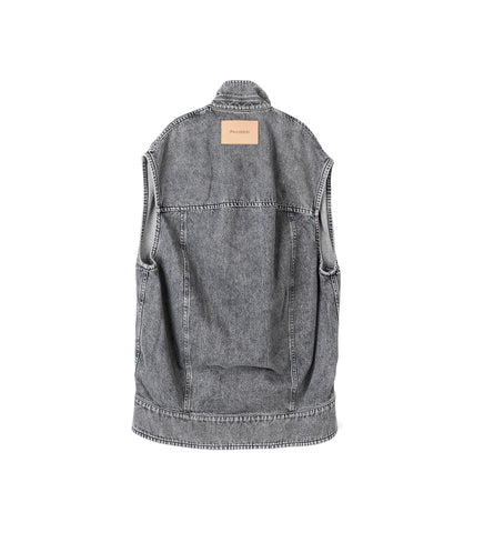 OVERSIZED SLEEVELESS HIGH NECK JACKET GREY