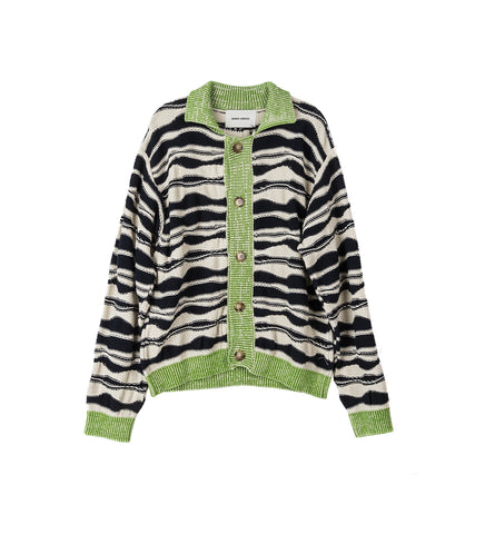 WAVE KNIT CARDIGAN BEIGE/BLACK