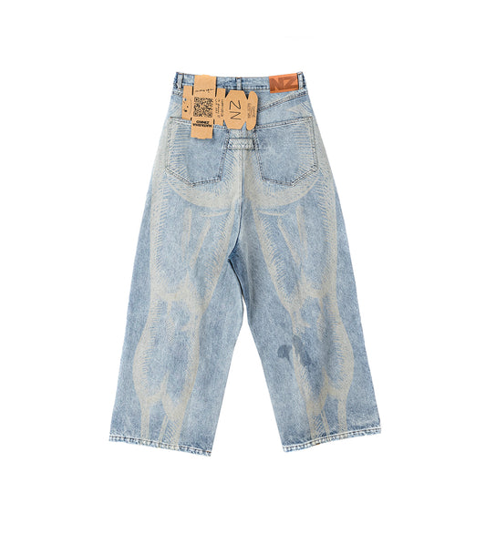 LASER ETCHED JEANS LIGHT WASH