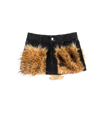 ALIEN FUR SKIRT BROWN/GREY