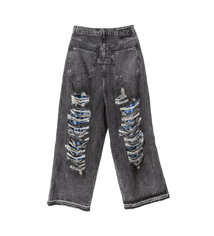 DISTRESSED JEANS BLACK/MULTI