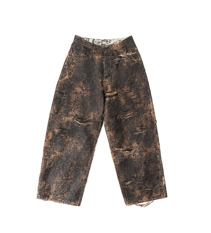 2023 DISTRESSED MONOGRAM COATING SUPER BAGGY FIT JEANS BROWN