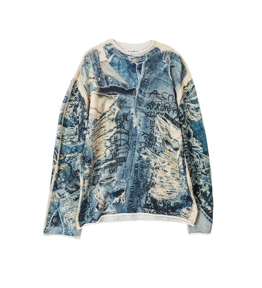 TROMPE L'OEIL PRINT SWEATER DENIM BLUE