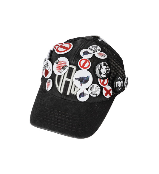 BASEBALL HAT WITH PINS FADED BLACK