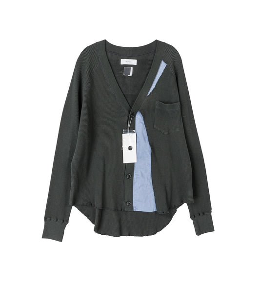 LAYERED WAFFLE KNIT CARDIGAN CHARCOAL