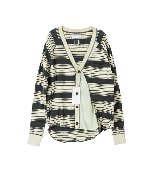 LAYERED WAFFLE KNIT CARDIGAN CHARCOAL/MINT