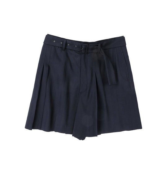 PLEATHED WOOL SHORTS NAVY