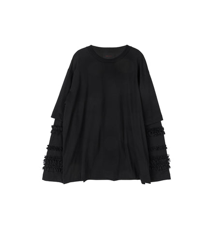 LAYERED RUFFLE FRILL LONG SLEEVE T-SHIRT BLACK
