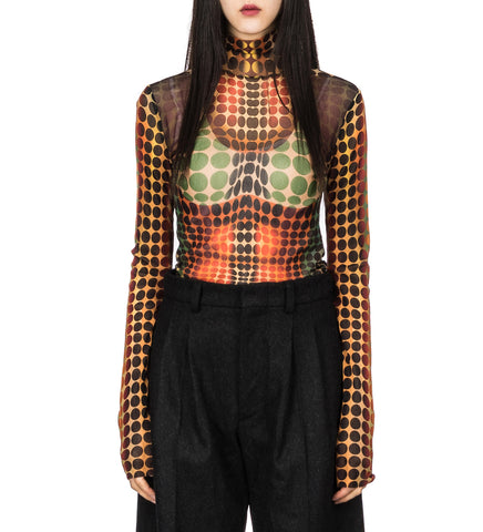 THE BROWN DOTS PRINT MESH TOP