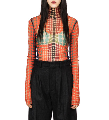 THE ORANGE DOTS PRINT MESH TOP