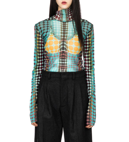 THE BLUE DOTS PRINT MESH TOP