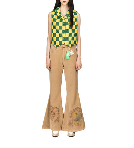 PATCHWORK CHECKERS LEATHER VEST YELLOW/GREEN