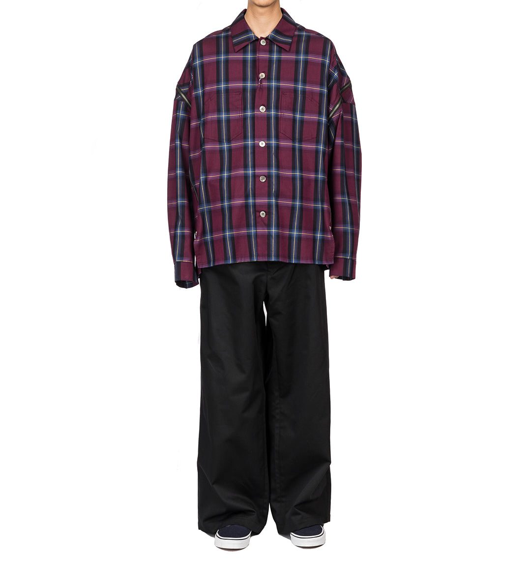 ZIPPED CHECK SHIRT NAVY x BURGUNDY