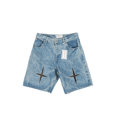 STAR CUTOUT JEAN SHORTS BLUE INDIGO