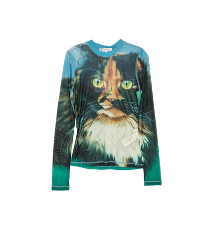 SHEER LONGSLEEVE CREWNECK CAT PRINT