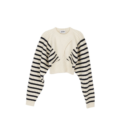 RIBBED MARINIERE CROPPED PULLOVER WHITE/NAVY