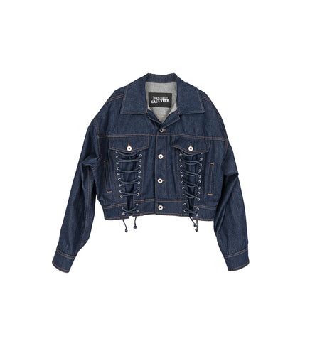 DENIM JACKET WITH LACING DETAIL INDIGO