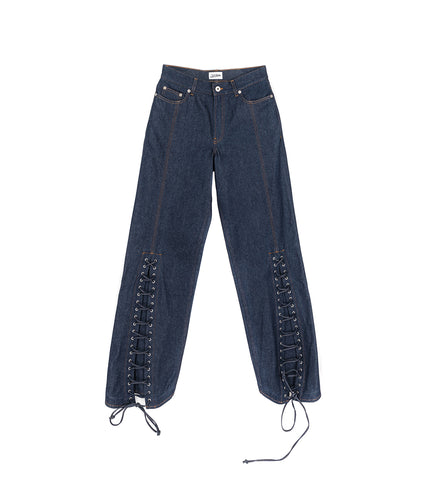 DENIM PANT WITH LACING DETAIL INDIGO