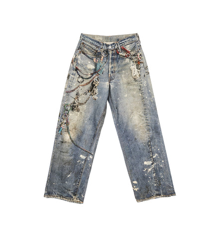 TROMPE L'OEIL KEY CHANINS BAGGY FIT JEANS MID BLUE