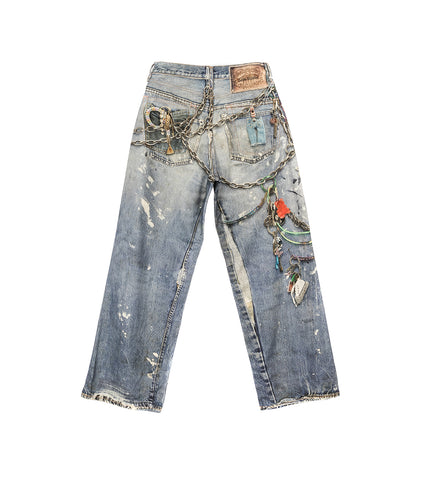 TROMPE L'OEIL KEY CHANINS BAGGY FIT JEANS MID BLUE