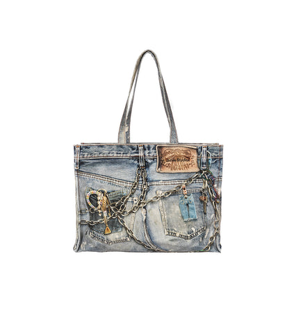 TROMPE L'OEIL DENIM TOTE BAG MID BLUE