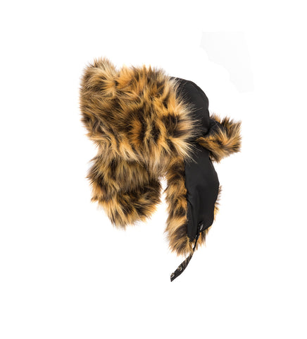 CHAPKA WITH LEOPARD FAUX FUR BLACK