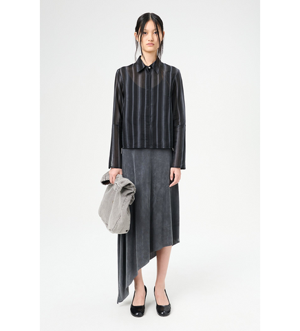 AUTO SHIRT NOIR STRIPE SHEER COTTON SILK