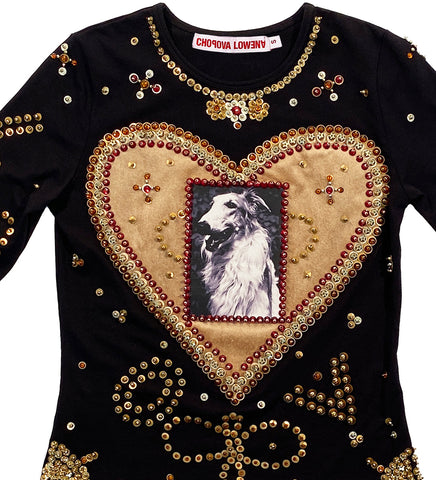 DOG BEADED JERSEY TOP BLACK