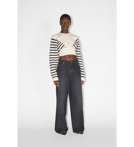 RIBBED MARINIERE CROPPED PULLOVER WHITE/NAVY