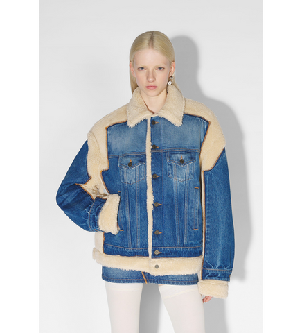 SHEARLING AND DENIM JACKET BLUE/BEIGE