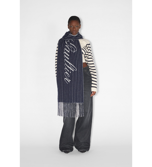 PINSTRIPES WOOL SCARF NAVY/WHITE