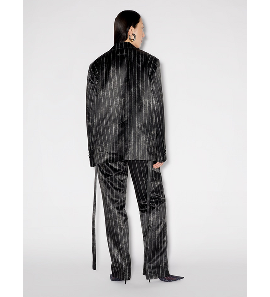 SATIN TAILORED JACKET BLACK/WHITE PINSTRIPES