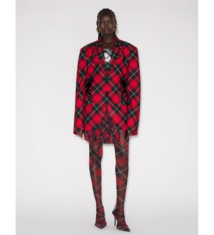 TARTAN TAILORED JACKET WITH LACING RED/BLACK/WHITE