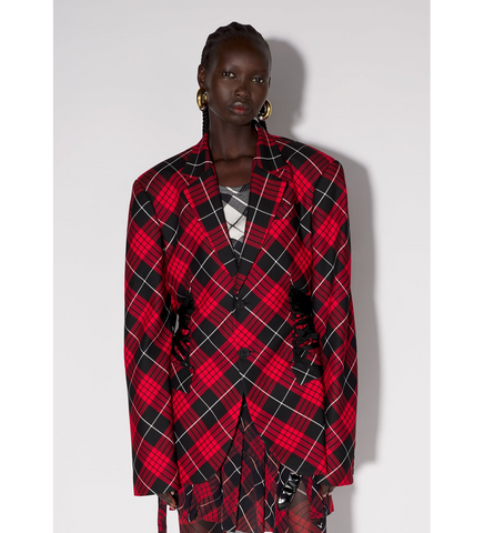 TARTAN TAILORED JACKET WITH LACING RED/BLACK/WHITE