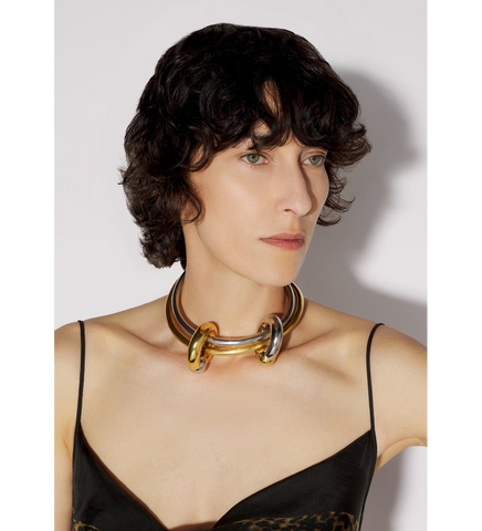 TUBE NECKLACE W/ PENDANT SILVER-GOLD