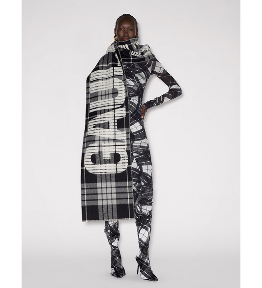 GAULTIER TARTAN WOOL SCARF BLACK/GREY/WHITE