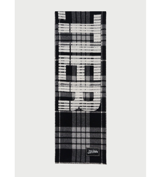 GAULTIER TARTAN WOOL SCARF BLACK/GREY/WHITE