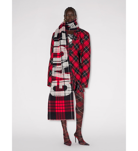 GAULTIER TARTAN WOOL SCARF RED/BLACK/WHITE