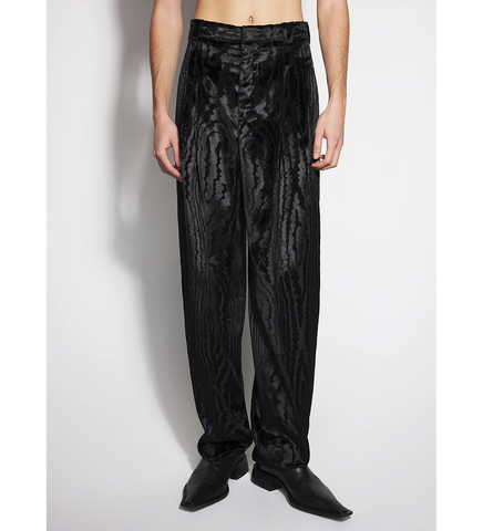 MOIRE VELVET TROUSERS BLACK